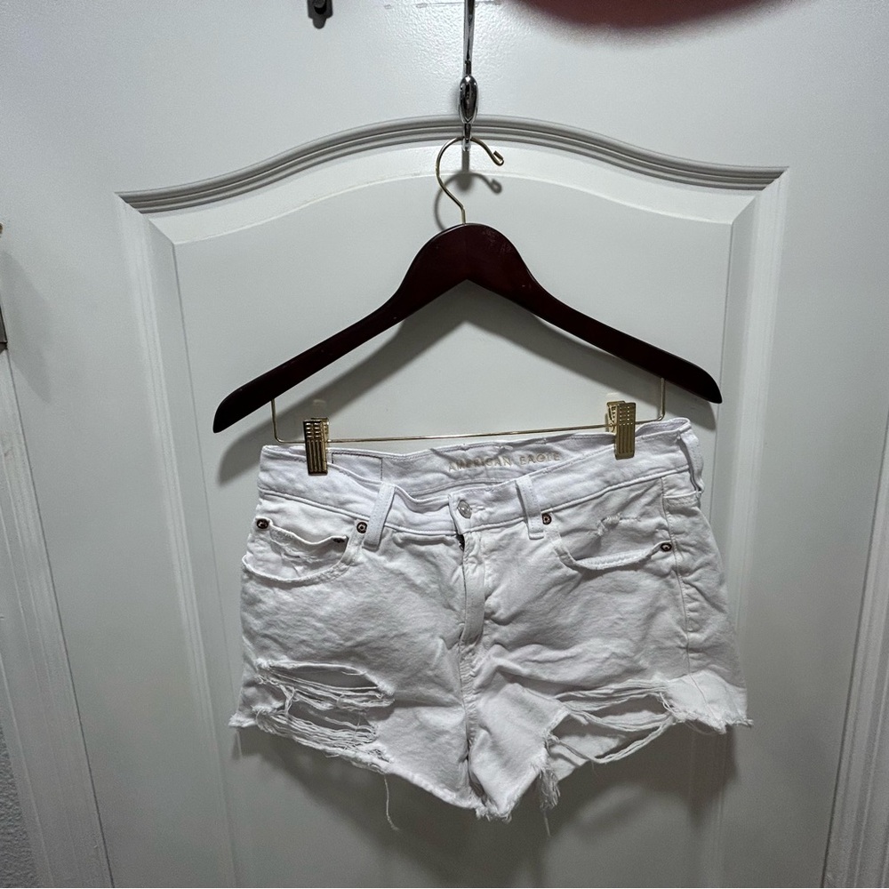 American Eagle Outfitters White Jean Shorts Distressed Cut-Off